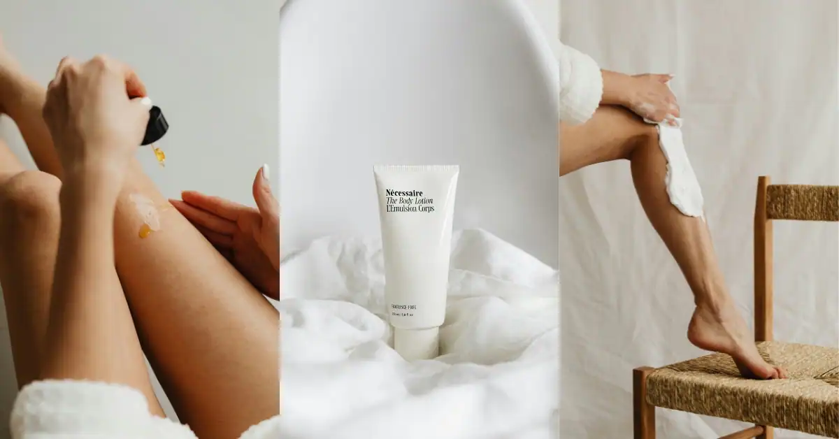 Body skincare routine with actives - applying serum and lotion