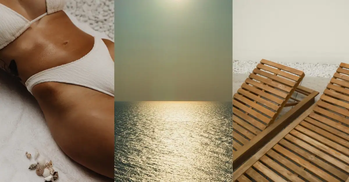 Collage illustrating sun exposure and the importance of sunscreen protection against UVA and UVB rays