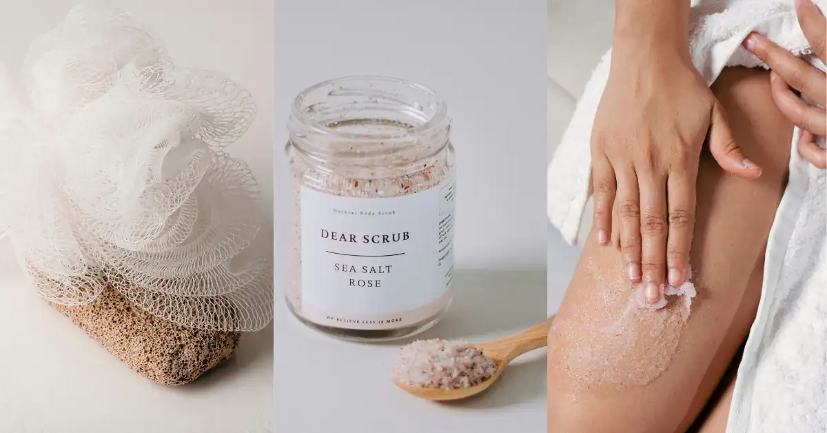 Body scrub, exfoliation brush, and body skincare routine for treating keratosis pilaris