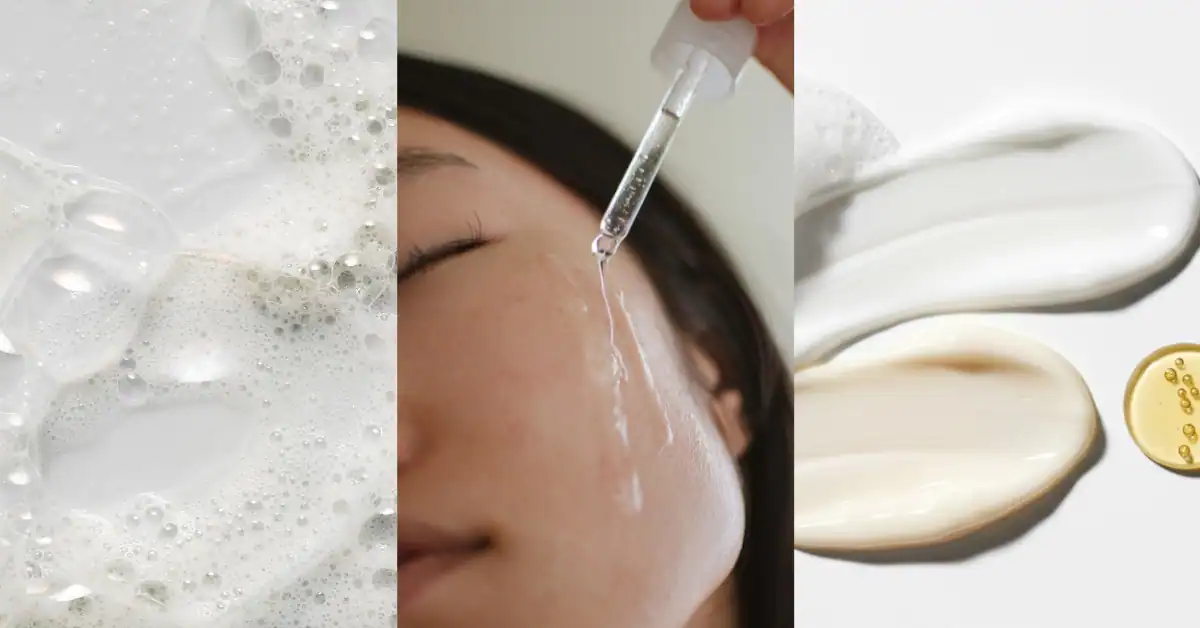 Skincare routine steps showing cleansing and moisturizing for morning and night skincare routine