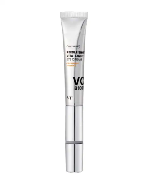 Picture of VT Cosmetics Reedle Shot Vita-light eye cream as part of skincare routine for glowing skin